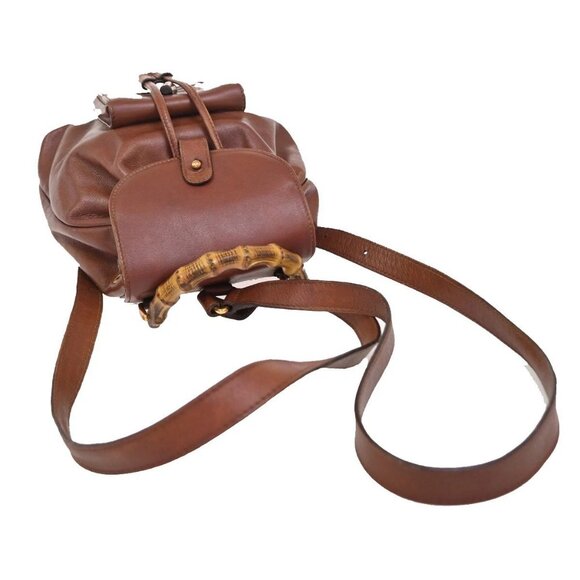 GUCCI Logo Bamboo Drawstring Mini Backpack Bag Leather Brown GHW Italy 38EG182 main image 11